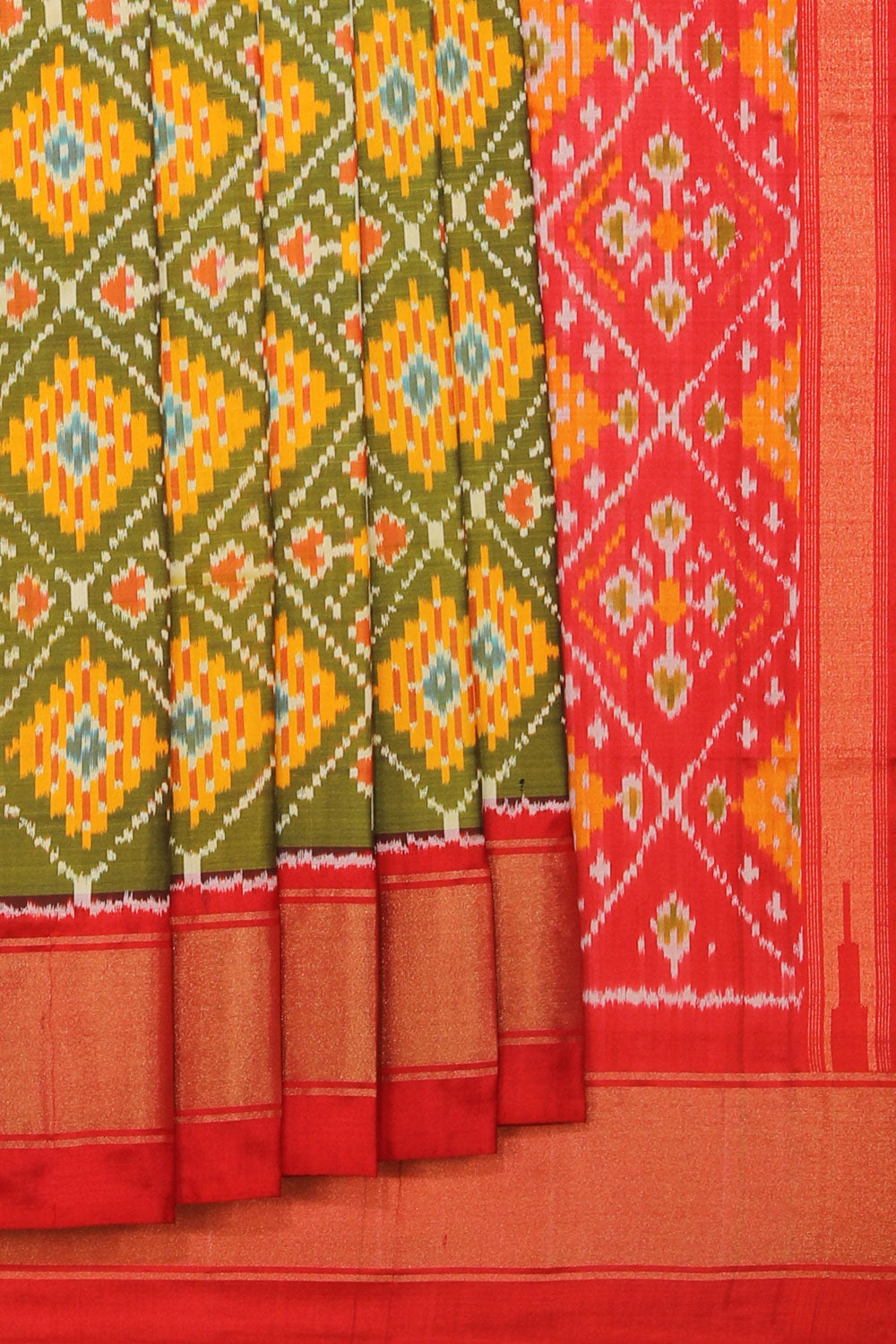 Image of Pochampally Ikat Silk Green Saree
